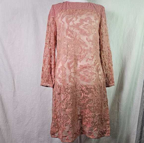 Sundance Lace Semi Sheer Tunic Dress SZ 4 Floral Motif Long Sleeve Romantic - Picture 1 of 14